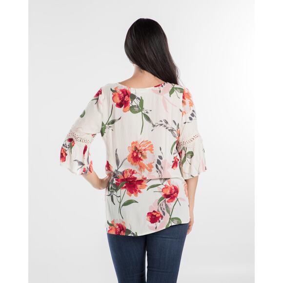 Ivory Multi Color Floral 3/4 Sleeve Top - Medium - Picture 11 of 12